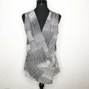 WHBM black white graphic wrap front peplum sleeveless top size Medium